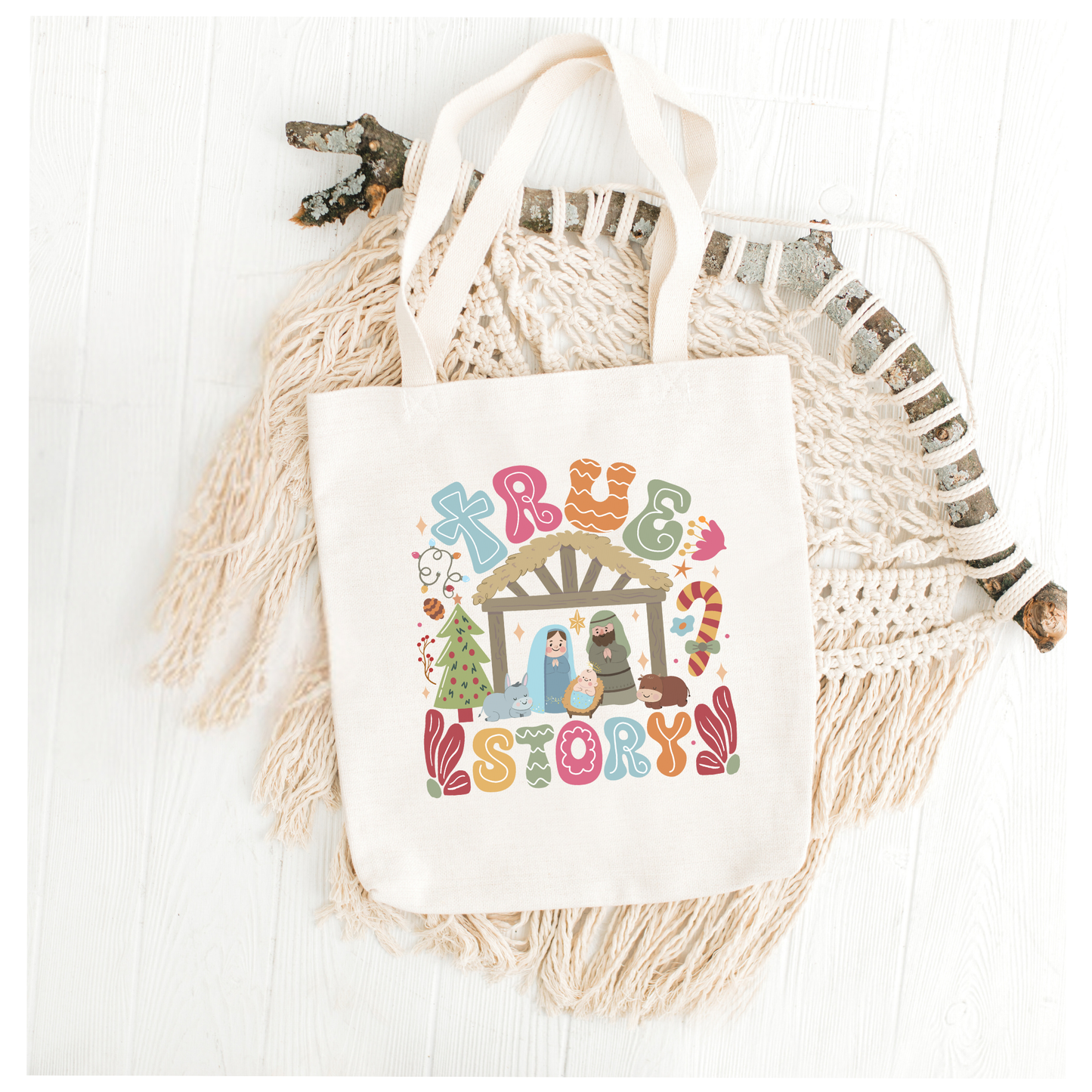 “The True Story” Nativity Tote Bag