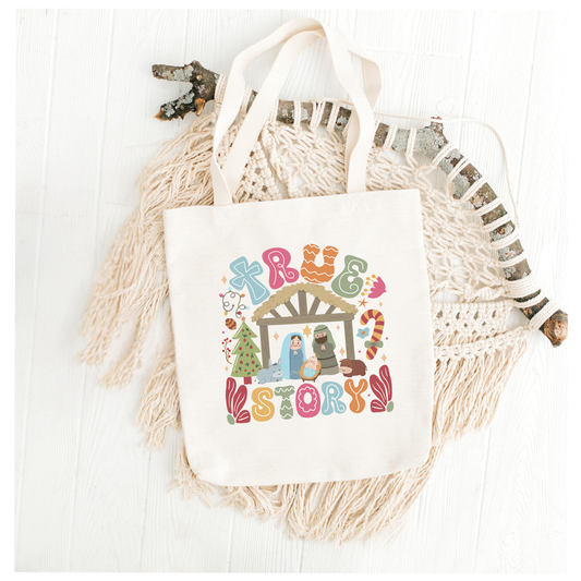 “The True Story” Nativity Tote Bag