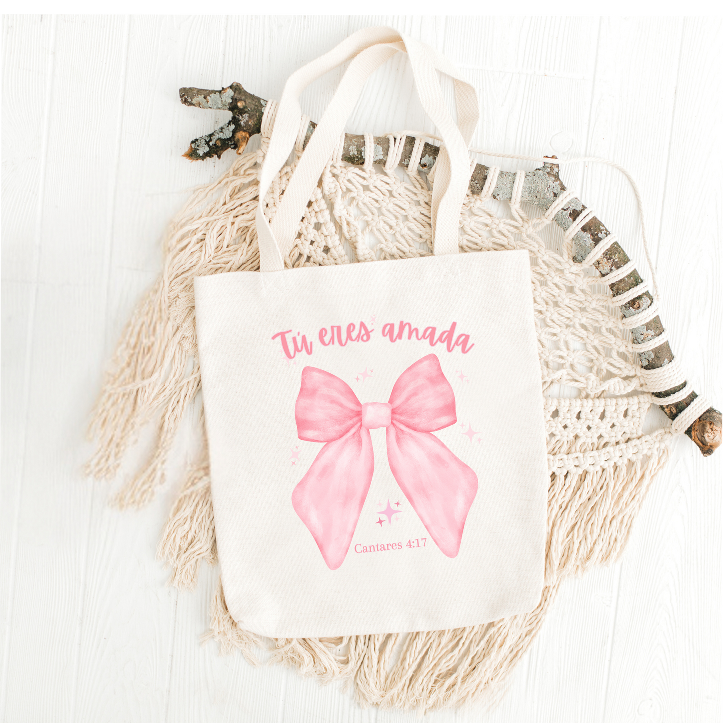 “Tú Eres Amada” Canvas Tote Bag — Cantares 4:7