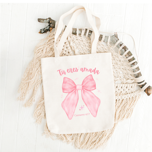 “Tú Eres Amada” Canvas Tote Bag — Cantares 4:7